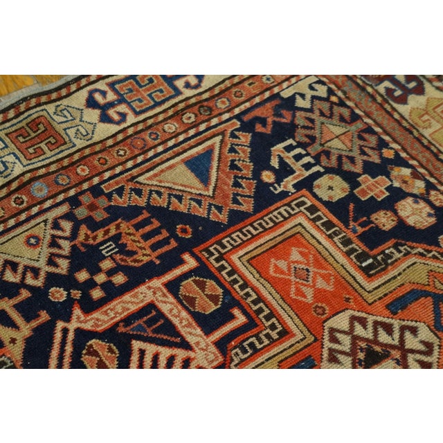 1900s Navy Blue Geometric Traditional Antique Caucasian Rug 3' 6'' X 5' 10'' Knotted Wool Carpet For Sale In New York - Image 6 of 9