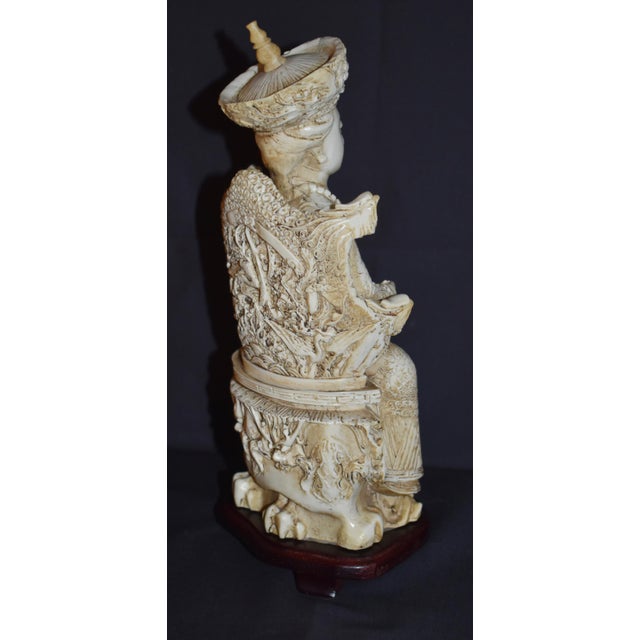 Vintage Chinese Empress Carved Cast Resin With Faux Ivory Finish Figurine Statue For Sale - Image 16 of 16