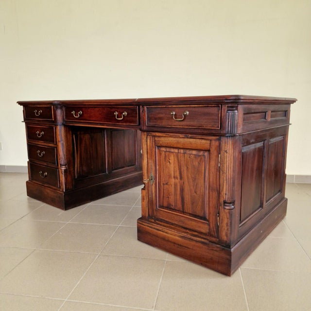 Chesterfield Double Sided Mahogany Desk with Leather Top For Sale - Image 6 of 10