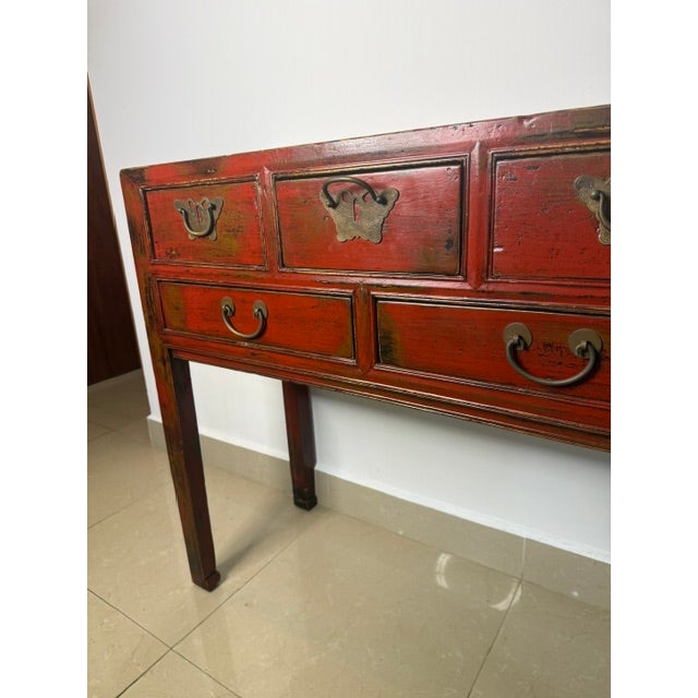 19th Century Antique Chinese Red Lacquer Console Table For Sale - Image 5 of 6
