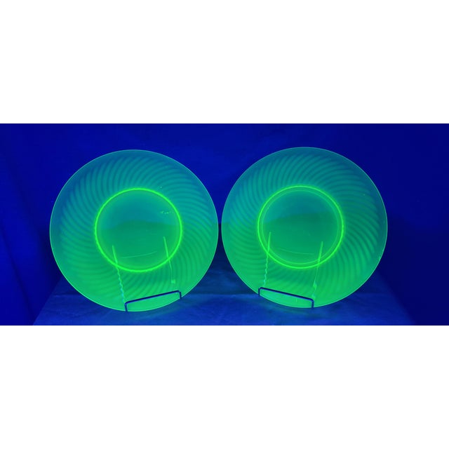 Transparent Green Uranium Glass Salad Plates Set of 6 Early 20th Century For Sale - Image 14 of 18