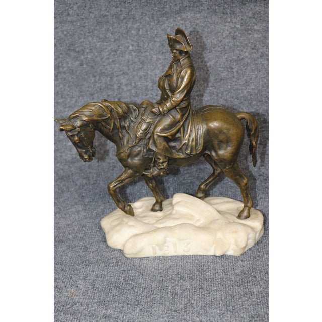 Antique French Bronze and Alabaster Sculpture Napolean on Horseback For Sale - Image 11 of 11