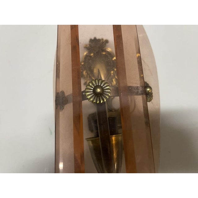 Italian Bronze and Pink Glass Wall Sconces, 1950s, Set of 2 For Sale - Image 3 of 11