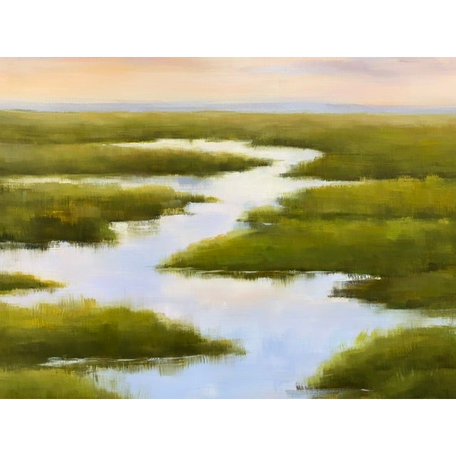 Green Large Square Winding Marsh Creek Painting - 48x48 For Sale - Image 8 of 9