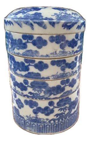 Large Early 20th Century Chinese Blue and White Porcelain Stacking Boxes