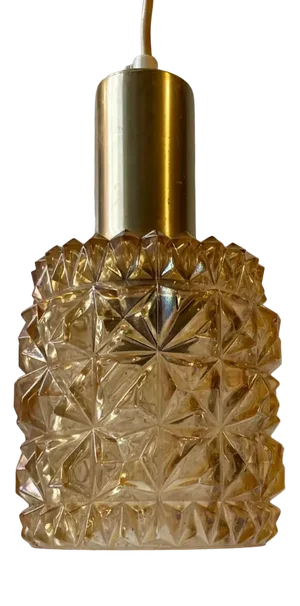 Scandinavian Modern Brass & Honey Glass Pendant Lamp, 1960s