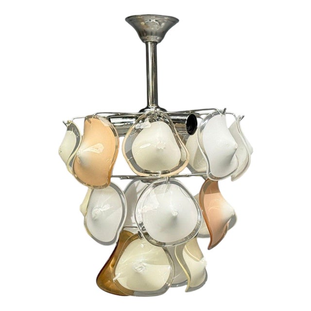 Mid-Century Modern, Orange and White Murano Glass, Chrome, Pendant Light, 1960s For Sale