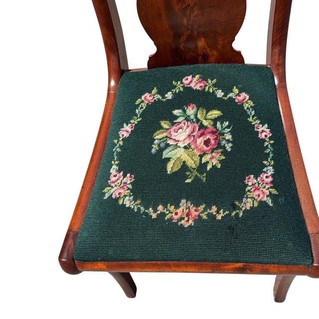 1940s Flame Mahogany Empire Side Chair Original Needlepoint Seat Refurbished For Sale - Image 15 of 16