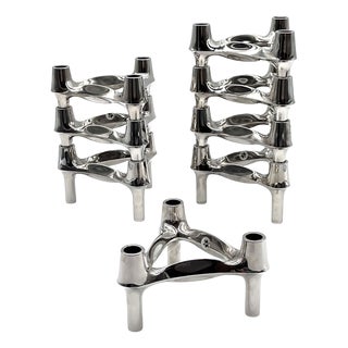 Modular Candleholders in Chrome-Plated Metal, Germany, 1960s, Set of 8 For Sale
