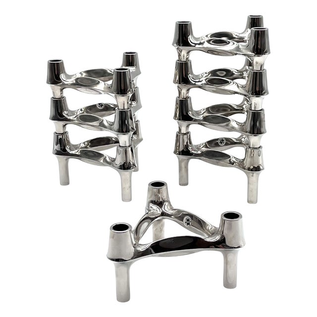 Modular Candleholders in Chrome-Plated Metal, Germany, 1960s, Set of 8 For Sale