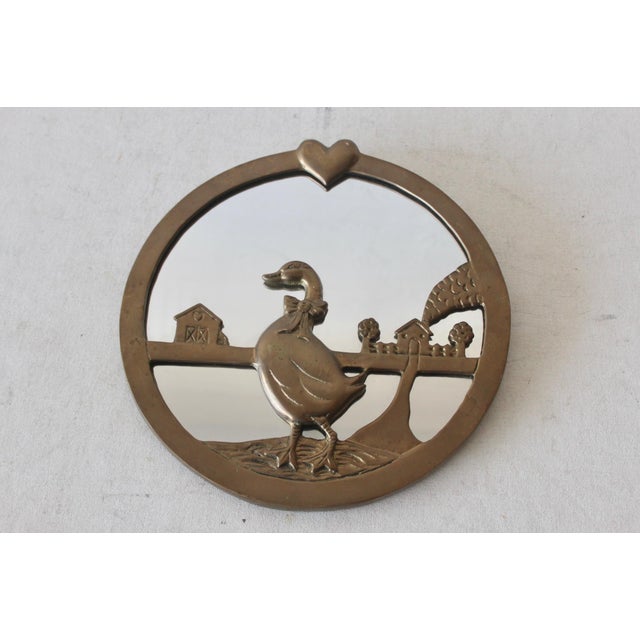 Mid-Century Modern Vintage Brass Round Wall Mirror Duck Farmhouse Details For Sale - Image 3 of 9