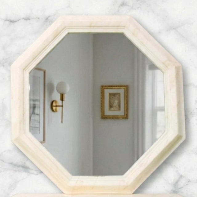 Vintage Huge Plaster Stone Like Octagonal Post Modern Organic Wall Mirror For Sale In West Palm - Image 6 of 13