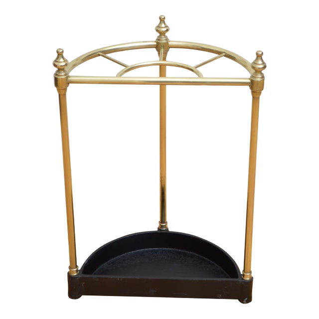 Edwardian Brass Umbrella Stand, Dog Tooth Tray, English, 1900 For Sale