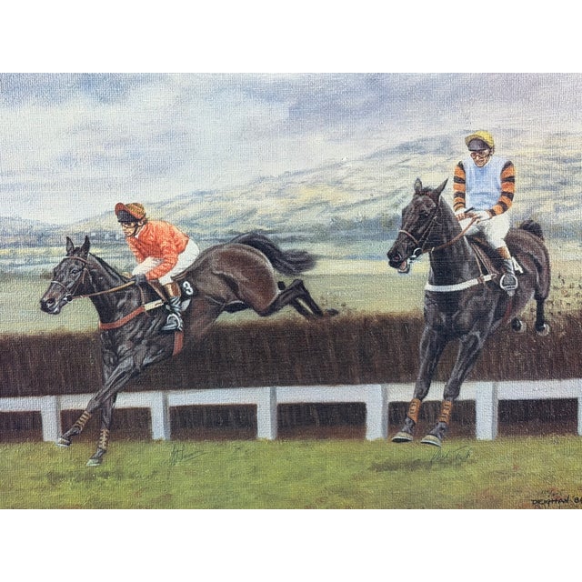 Brass 1984 Cheltenham Gold Cup Original Equestrian Oil Painting Signed by Jockeys John Francome and Phil Tuck. For Sale - Image 8 of 18