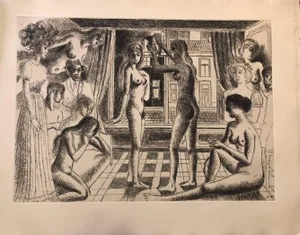 Paul Delvaux, Construction d'un Temple en Ruine, Plate No. 10, Etching, 1973