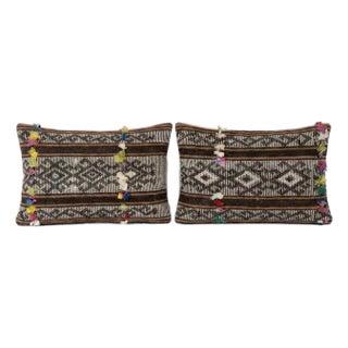 Striped Kilim Lumbar Pillow Cover 16'' X 24'' - Set of Two For Sale