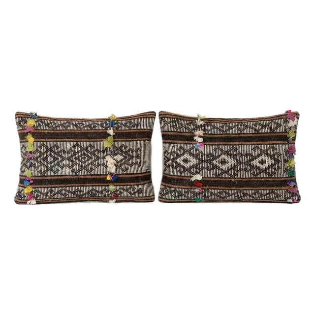 Striped Kilim Lumbar Pillow Cover 16'' X 24'' - Set of Two For Sale