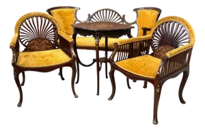 Antique French Seating Set with Table, 1855, Set of 4