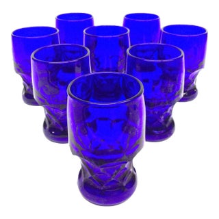 French Vintage Cobalt Blue Multi Use Glass Set of 8 For Sale