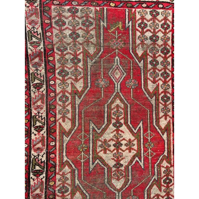 Beautiful mid century rustic mazlaghan rug with nice decorative design and beautiful colours with red, white, green, grey...