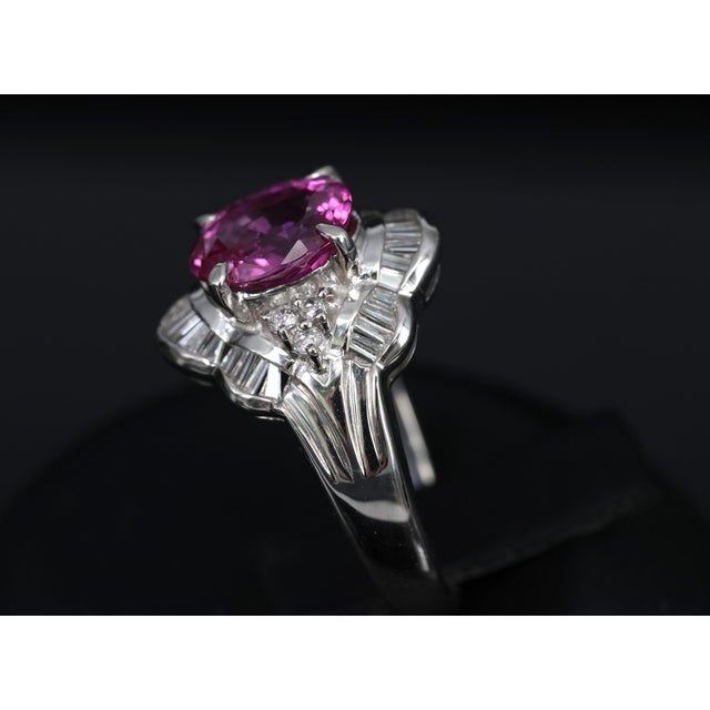 Late 20th Century Intense Pink Sapphire 0.41ct Diamond Platinum Ring Size 5.5 For Sale - Image 11 of 18