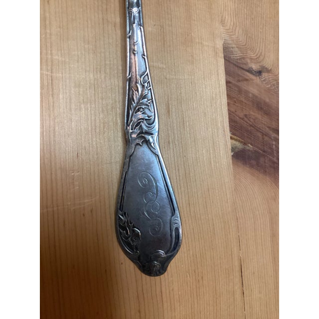 Antique French Boulenger Art Nouveau Silver Plate Large Serving Fork For Sale - Image 4 of 10