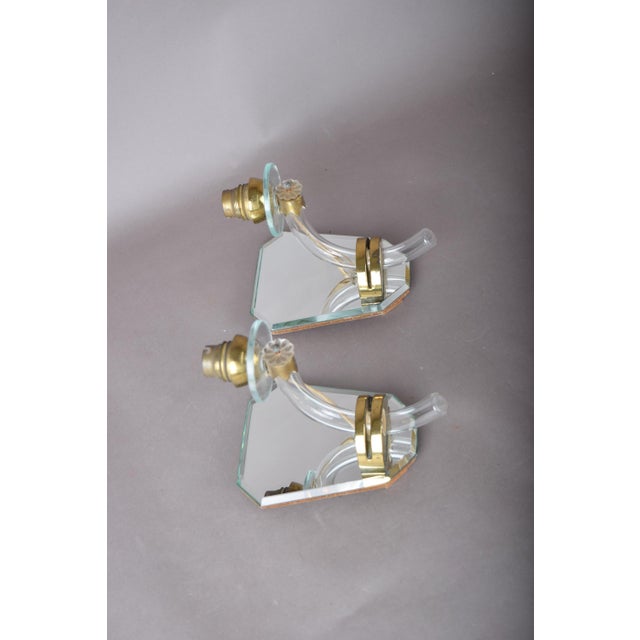 Art Deco French Mirrored Glass and Brass Wall Sconces, 1940s, Set of 2 For Sale - Image 14 of 17