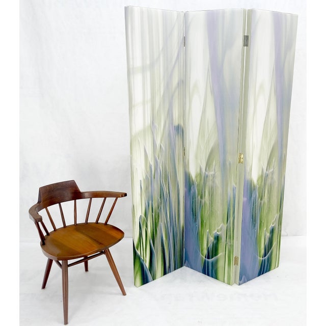 Mid-Century Modern Vintage c1970s Mid Century Painted Canvas 3 Panels Room Divider Screen For Sale - Image 3 of 10