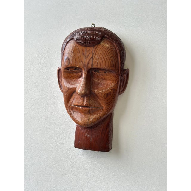 Mid 20th Century Vintage Hand-Carved Male Bust Wall Hanging, Circa Mid 20th-Century For Sale - Image 5 of 13