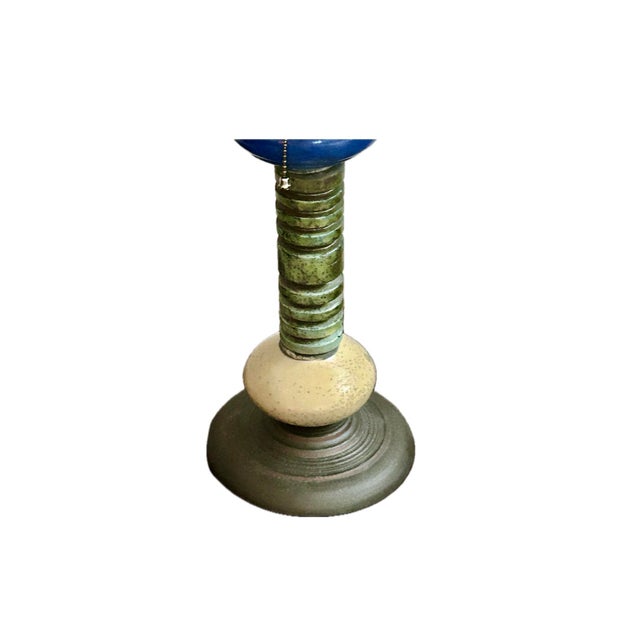 Andrew Wender Studio Pottery Raku Totem Lamps With Custom Copper Shades, Signed - A Pair For Sale - Image 12 of 18