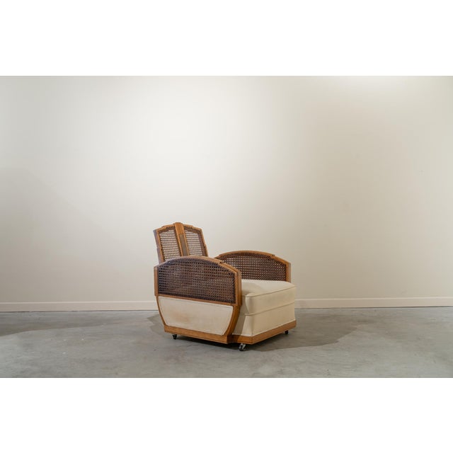 1930s Art Deco Armchairs in Cane and Fabric, France, 1930s, Set of 2 For Sale - Image 5 of 12
