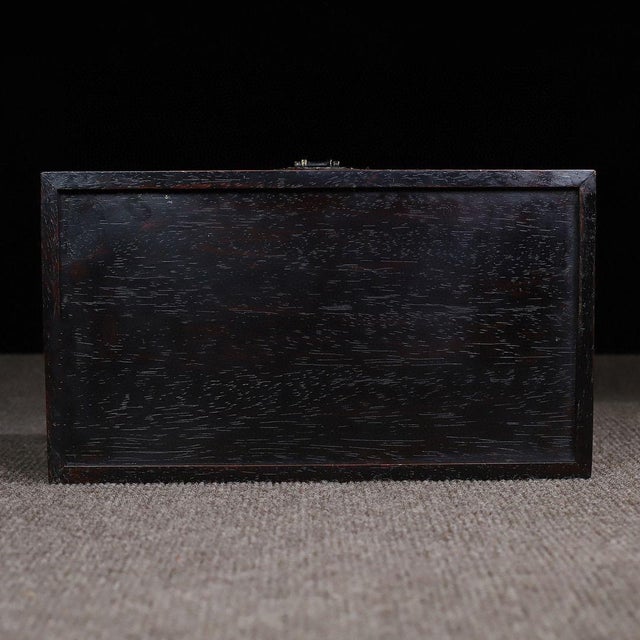 Brown Zitan Wood Box With Mother-of-Pearl Lotus & Fish Inlay For Sale - Image 8 of 10