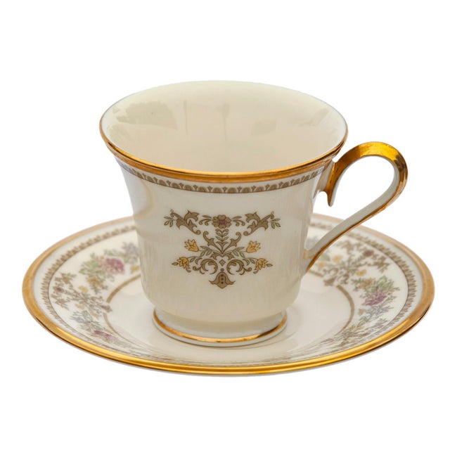 Lenox 1900s Lenox "Castle Garden" Footed Cups & Saucers; Set/12 For Sale - Image 4 of 10