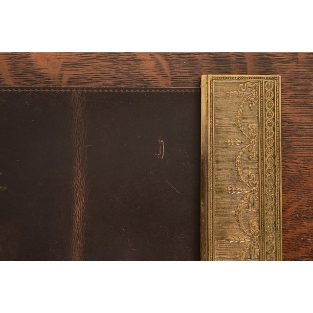 Metal Tiffany Studios New York Adam Pattern Bronze Doré Blotter Ends With Leather Desk Blotter For Sale - Image 7 of 14