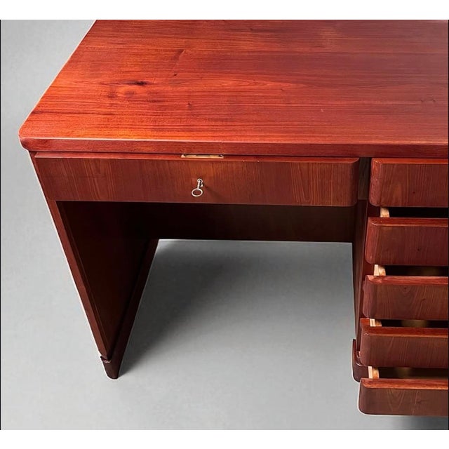 Wood Vintage Art Deco Curved Front Desk in Elm, 1930s For Sale - Image 7 of 12