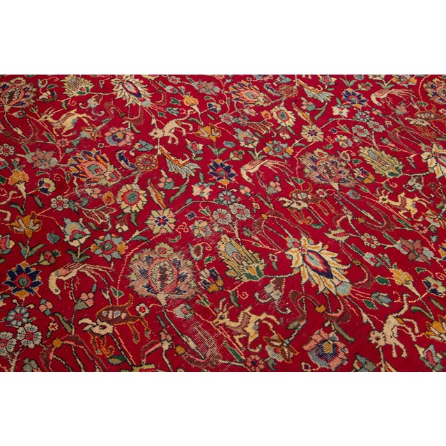 1940s 1940s Hand-Knotted Red Tabriz Persian Wool Rug With Allover Floral Pattern For Sale - Image 5 of 8