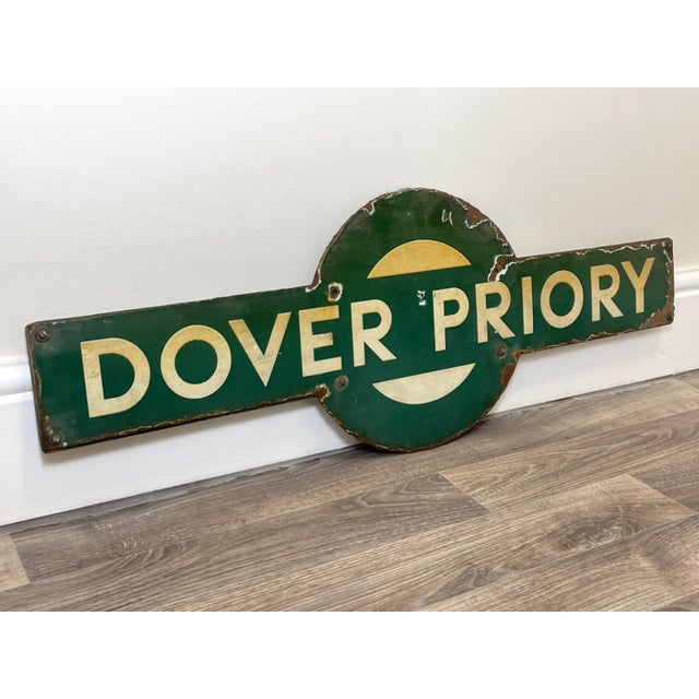Original 1940's Mid Century Southern Railway Enamel Target Sign “Dover Priory” – British Railwayana For Sale - Image 4 of 12