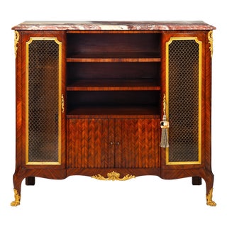 French Louis XV Style Kingwood Marble Top Bibliotheque Cabinet For Sale