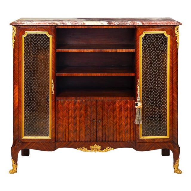 French Louis XV Style Kingwood Marble Top Bibliotheque Cabinet For Sale