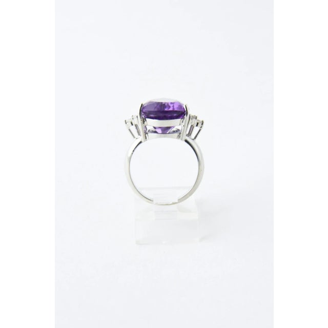 Mid 20th Century Amethyst and Diamond White Gold Cocktail Ring size 6.75 For Sale - Image 5 of 9
