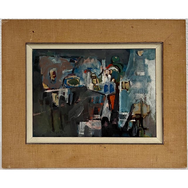 Abstract Zvi Mairovich, Polish Israeli Abstract Vibrant Cityscape Tel Aviv Modernist Painting Mairovich, c.1950's For Sale - Image 3 of 8