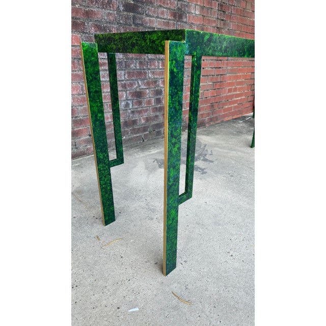 1970s Hand-Painted Faux Malachite Console Table by Turtle and Crane - Schumacher Xanadu Homage - Newly Painted For Sale - Image 9 of 11