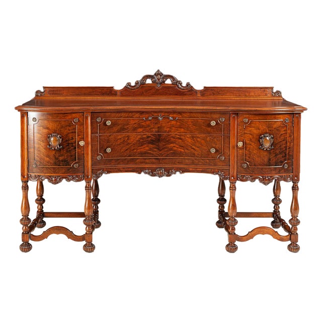 Antique European Walnut Burl Sideboard For Sale