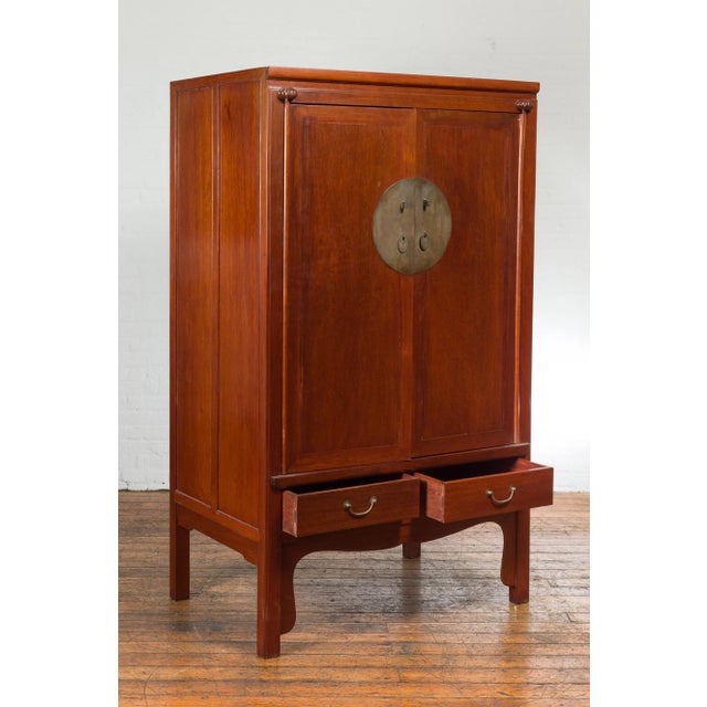 Chinese Qing Dynasty Armoire with Brass Medallion and Reconfigured Pocket Doors For Sale - Image 12 of 13