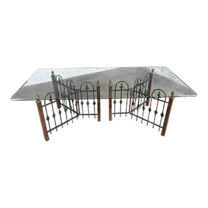 Vintage Rustic Wrought Iron Fence Base Custom Dining Table & Rectangle Beveled Glass Top