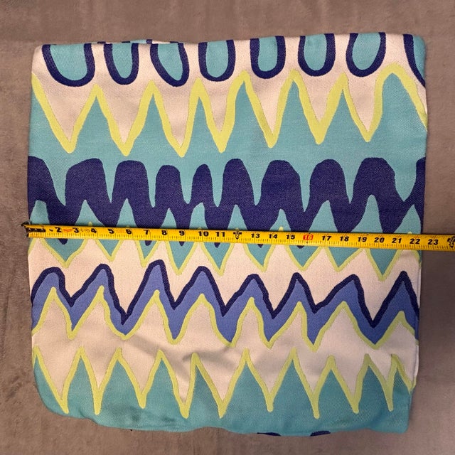 Handmade Blue Chevron Wavy Designer Pillow Cover 22 in Square Made in Usa Blue For Sale In Atlanta - Image 6 of 8