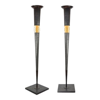 1980s Post Modern Faux Finish Torchieres - a Pair For Sale