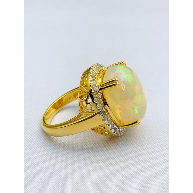 Bochic "Orient" Natural Diamond & Fire Opal Ring Set In 18K Gold & Silver Natural Fire Opal - 9.50 Carat Natural Round...