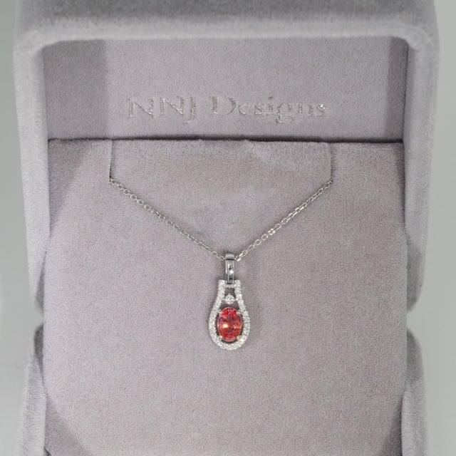 Modern Natural Aaa Padparadscha Sapphire Pendant With Natural Diamonds: Solid 14k Gold For Sale - Image 3 of 7