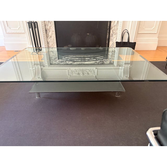 1990s Authentic B&b Italia Diesis Coffee Table by Antonio Citterio — Two-Tier Glass & Leather, Chrome Legs, Stamped For Sale - Image 5 of 5